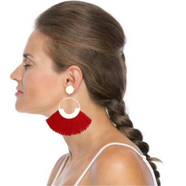 

new fashion long fringe tassel earrings for women wedding gifts bohemian handmade big circle geometric drop earring, Silver