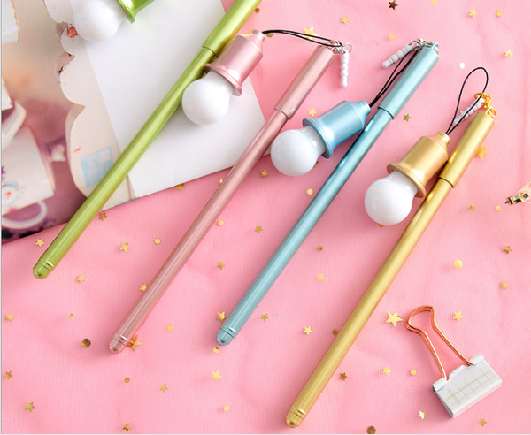 

100pcs/lotwholesale creative light bulb gel pen cute pendant imitation metal black pen 0.38mm stationery writing supplies gp748