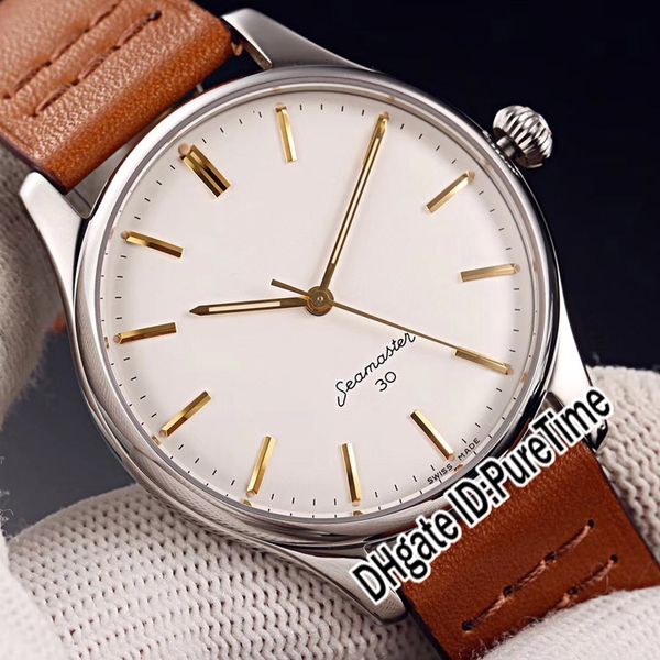 

new 30 from 1962 retro classic 135.003-62-sc steel case white dial 39.5mm miyota automatic mens watch brown leather watches puretime g1a1, Slivery;brown