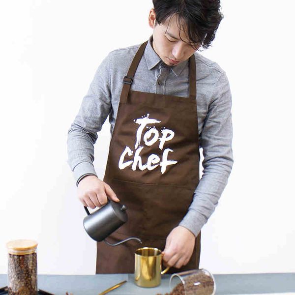

personality chef apron fashion japanese kitchen cooking men women coffee shop bib pocket apron brown black red workwear