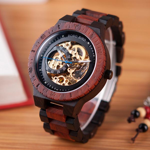 

bobo bird wooden watches men automatic mechanical wristwatch waterproof male forsining in gift wood box masculino watch c19011001, Slivery;brown