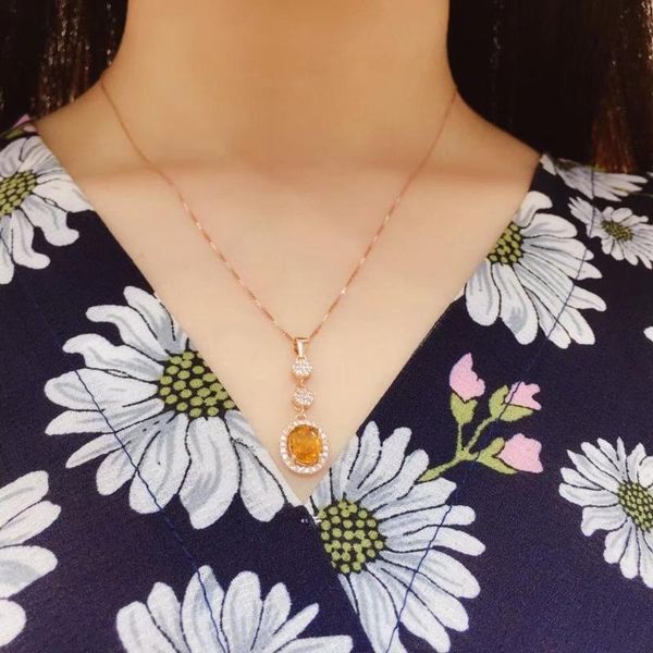 

natural citrine necklace, 925 silver, design, lucky fortune yellow crystal