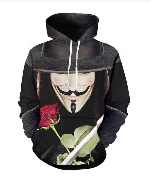 New Fashion Harajuku Style Stampa 3D Felpe con cappuccio V per Vendetta Uomo Donna Autunno e inverno Felpa con cappuccio Cappotti XB07