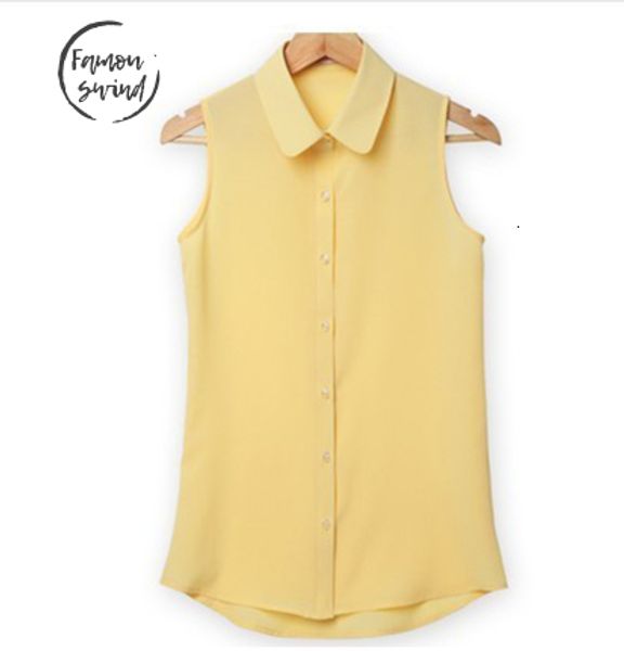 

без рукавов блуза женщины turn down шифон летняя рубашка blusas femeninas твердая chifon жилет топы камиза de feminina, White