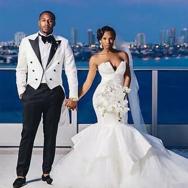 

one botton white tailcoat groom men black peaked lapel prom stage custom long jacket groom wedding suits 2020 suits for men, White;black