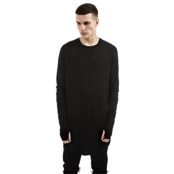

O-Neck Mens Hip Hop T Shirt Full Long Sleeve T -Shirt With Thumb Hole Cuffs Tees Shirts Curve Hem Men Street Wear Tops