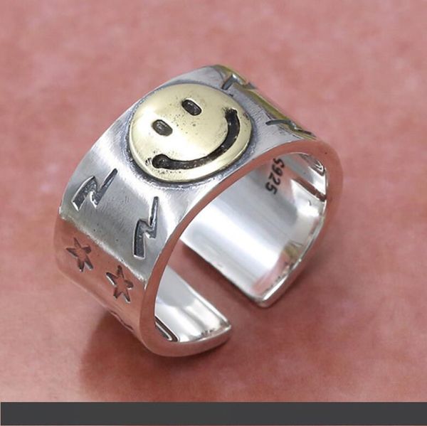 

роскошные ювелирные изделия s925 стерлингового серебра кольца улыбка open band кольца классический для унисекс горячая мода бесплатная доста, Silver