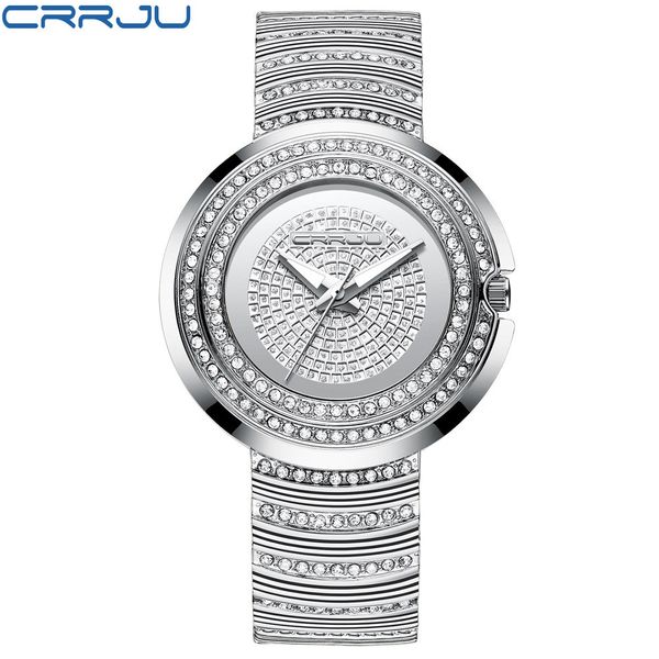 

women's fashion casual analog quartz watches crrju women diamond rhinestone crystal bracelet wristwatch feminino gift clock, Slivery;brown