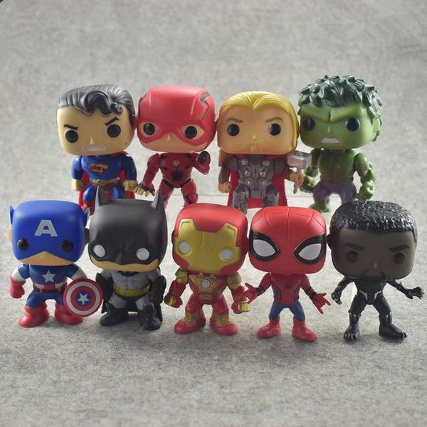 

funko pop dc justice league & marvel avengers hulk iron man spiderman logan model action figure collectible model toy for gift 9pcs