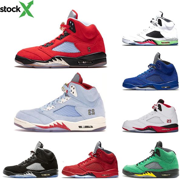 

classic trophy room ice blue 5 5s mens basketball shoes laney blue red suede fab 5 sp fire red sports sneakers 7-13, Black