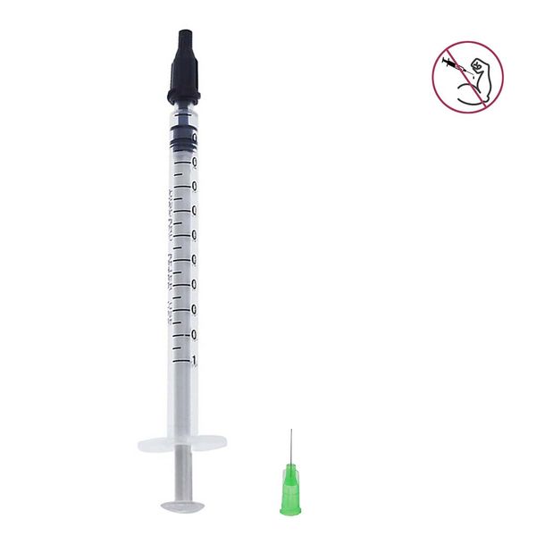 1ml Atacado / 1 cc seringa da agulha + 34G 0,5 polegadas dispensação Needles gratuito Dar 100pcs chapéu Black Pack of 100