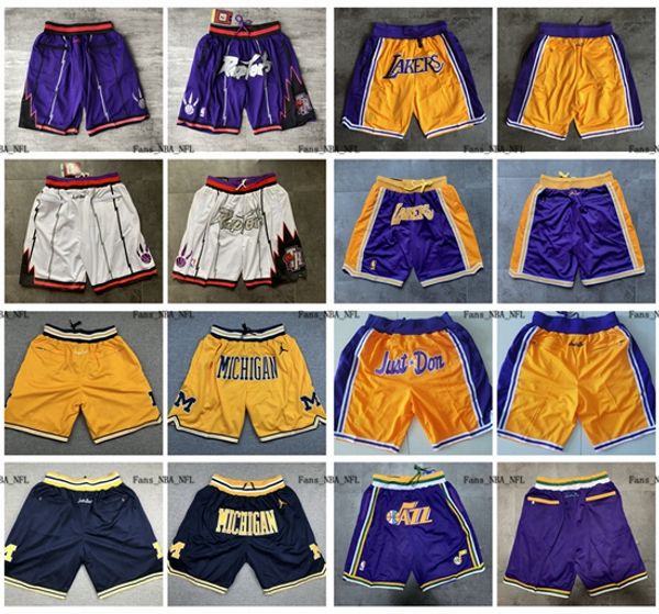 

men authentic stitched just don pocket shorts toronto raptors los angeles lakers utah jazz wolverines michigan basketball shorts, Black