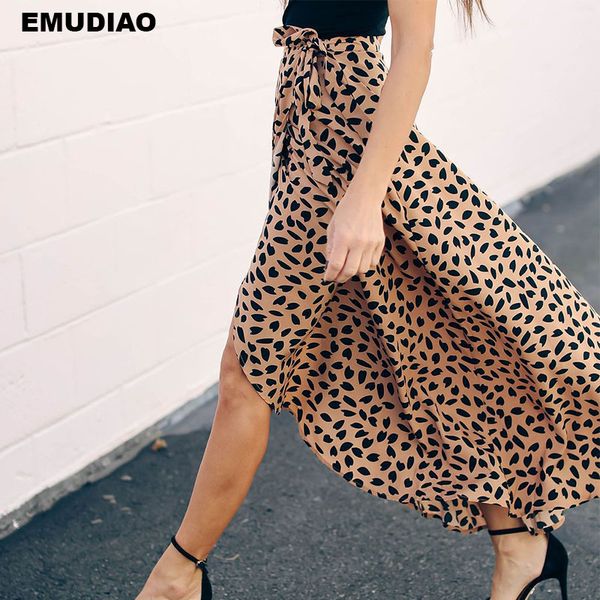 

irrgular high waist leopard sashes printed skirts womens fashion side open long skirt summer faldas, Black