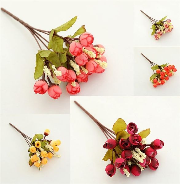 

5pcs 24cm/15 heads silk roses bride bouquet for christmas home wedding new year decoration fake plants artificial flowers