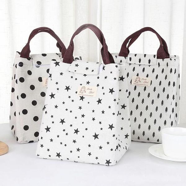 

waterproof leisure bag cooler lunch bags black dot pattern hook loop opener tote kids warm keeper insulation picnic lunch box, Blue;pink
