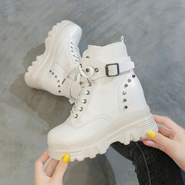 

women winter ankle boots fashion rivet warm plush female winter shoes high heels woman ankle boots 2019 shoes women wedges boot, Black