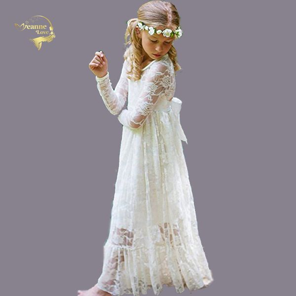 

little girl pageant dresses long sleeves simple lace kids evening gowns flower girls dresses age 2-12 years robe fille communion, Red;yellow
