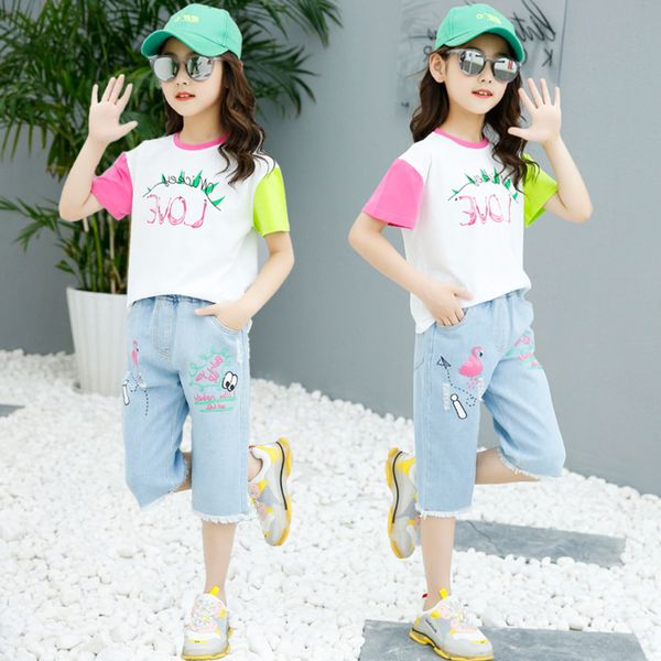 

kids designer clothes 2020 summer dress girl suit two-piece set children's foreign style little girl big boy, White