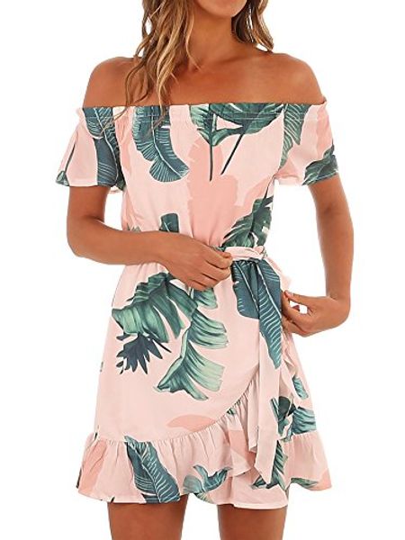 

klousilover womens off the shoulder dresses summer strapless beach floral mini dress, Black;gray