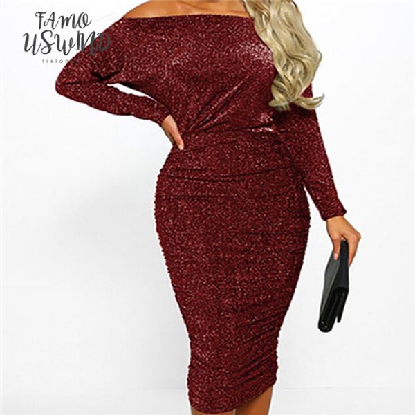 

shiny dress 2020 new spring print women ladies fashion metallic glitter long sleeve off shoulder lady ruched long dress, Black;gray