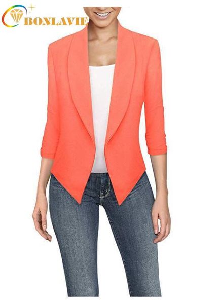 

spring summer women blazer long sleeved solid color cardigan irregular hem safari style notched no buttons office lady jacket, White;black