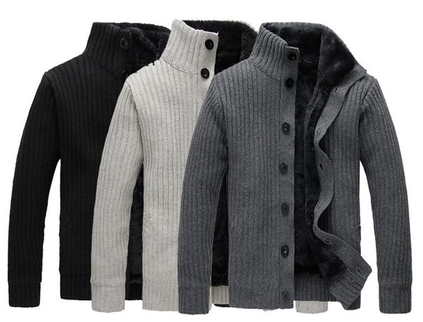 

shanghai story autumn winter men's cardigans plus fleece full sleeve warm waistcoat male casual thicken knit slim sweater 3 color, White;black