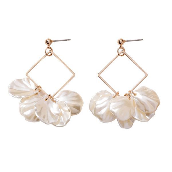 

korean simple 1pair handmade shell seaside long tassel triangle flower drop earring, Silver
