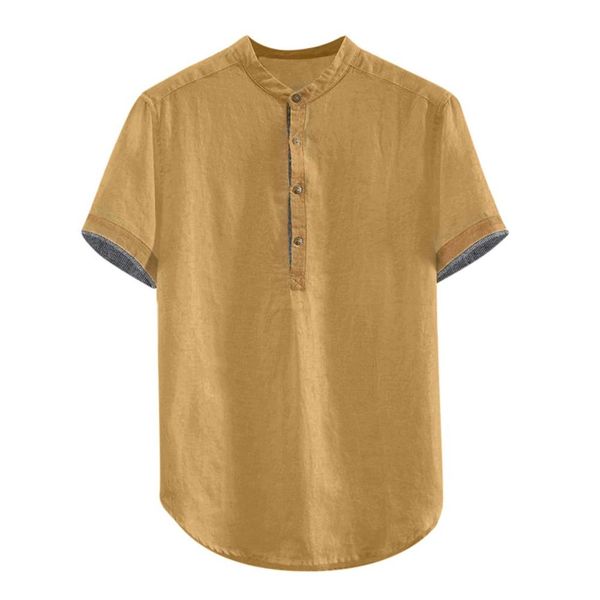 

summer men baggy shirt hemden herren cotton linen short sleeve stand collar solid color button loose shirts blouse chemise homme, White;black