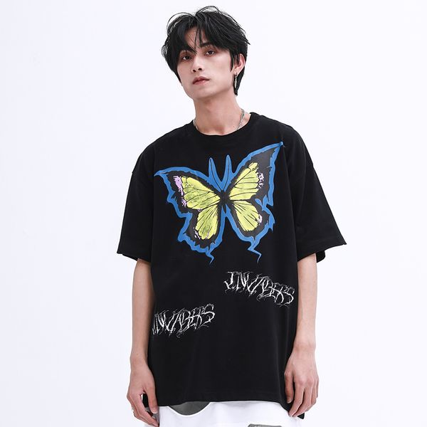 

oversize t shirt hip hop men 2020 tshirt butterfly streetwear harajuku summer short sleeve t-shirt cotton tees loose hiphip, White;black