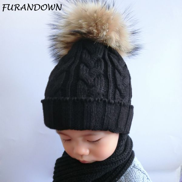 

furandown children fur pompom hat baby boys girls winter beanie hats wool knitted caps for kids 2017 sale