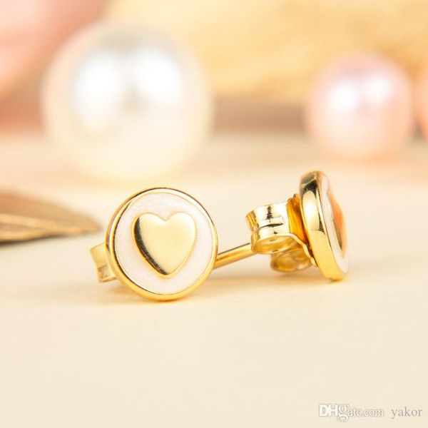 

new 18k yellow gold stud earring original box set jewelry for pandora 925 silver heart earrings for women girls gift, Golden;silver