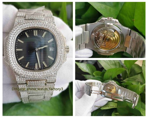 

men's watch blue 40.5mm nautilus 5711/1a-011 full diamond bezel bracelet cal.324 s c movement automatic mens watches, Slivery;brown