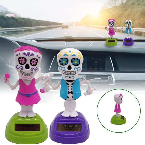 

halloween solar swinging skull for car shaking head doll car decoration cartoon interior jewelry halloween gift children's toys