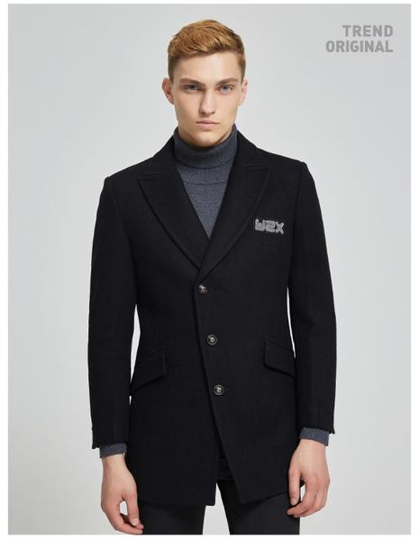 

warm woolen coat men winter wool blends man jacket slim england style men's jackets and coats outwear erkek mont kj254, Black