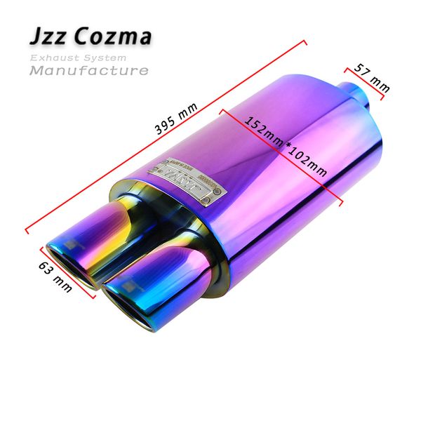 

jzz universal 2.5'' car transition double tips purple exhaust tips racing performance muffler for auto great sport sound