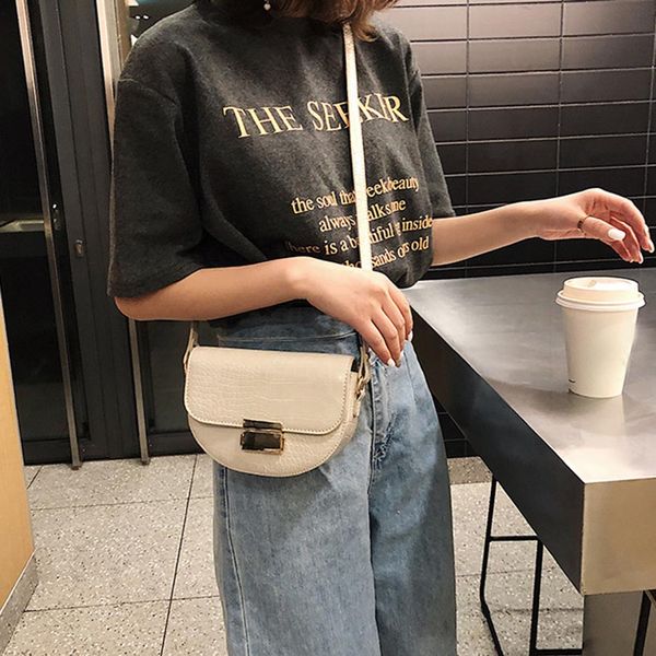 

stones pattern crossbody bag pu leather semicircular women purse shoulder messenger bag h66