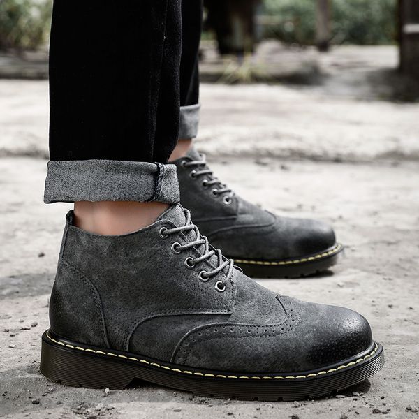 

classic winter men boots outdoor trekking casual men boots split leather comfortable high lace-up waterproof shoes, Black