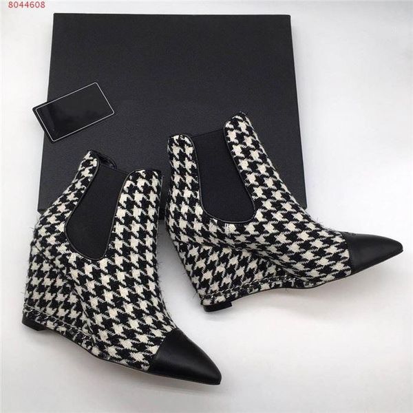 Vendita calda - stivaletti con tacco a catena, scarpe scozzesi con zeppa a punta e stivali con tacco alto, altezza tacco 8 cm
