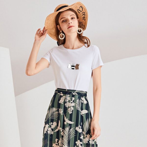 

чистый хлопок 2020 моды универсального топа простой тенденции мультфильма буква сети сыпучих крупные короткий рукав футболка женщины красной, White