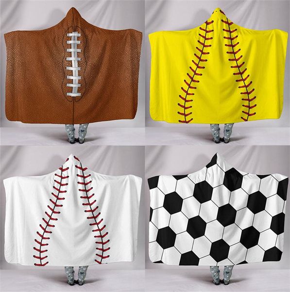 

200*150cm baseball football sherpa towel softball blanket sports theme hooded cape soccer bathing towel swadding blankets dc276