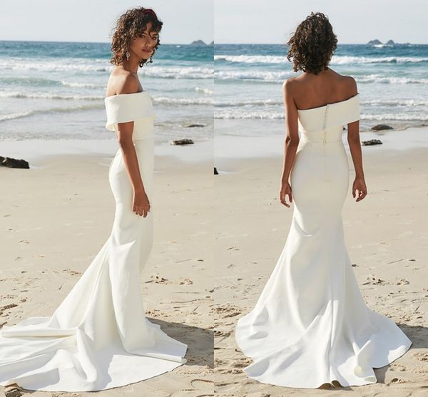 2019 simples cetim branco vestidos de casamento sereia off ombro vestidos de casamento vestes de novia festa vestido nupcial verão barato