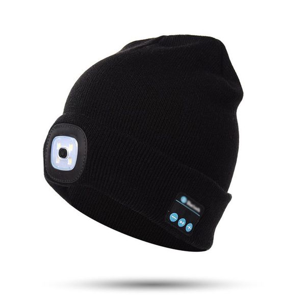 

мужчины женщины светодиодные беспроводная гарнитура bluetooth beanie шлема смарт наушников cap, Black