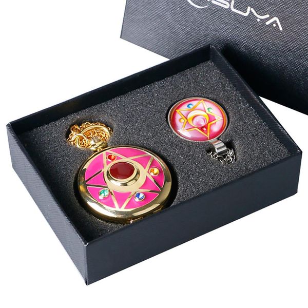 

quartz pocket watch anime cosplay sailor moon theme necklace pendant ladies womens chain watch girls gifts, Slivery;golden