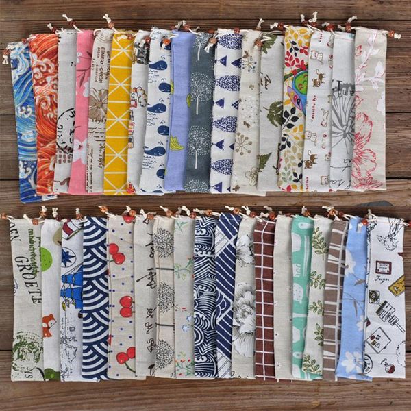 

35 стиль портативный посуда для хранения сумка холст кулиской путешествия чехол для соломы столовых приборов ложка нож палочками