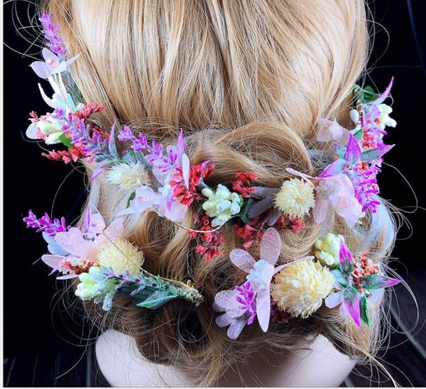 

bride sen female natural dry flower pine cone flower branch fork wedding p album hair wedding headdress, Silver