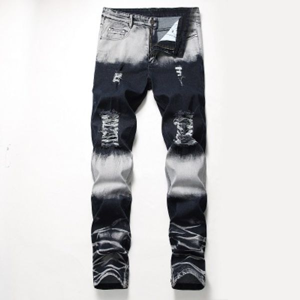

new mens designer jeans 2019 destroyed jeans the new euramerican elastic pants leg zipper decoration jeans men's white tide trousers, Blue