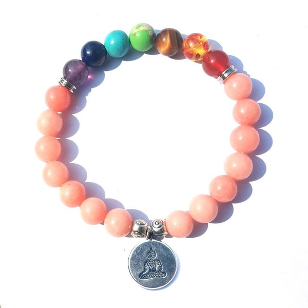 

diezi multi color 7 chakra pink sun stone bracelets lotus buddha charm strand bracelet natural 8mm beads bracelet for women men, Black