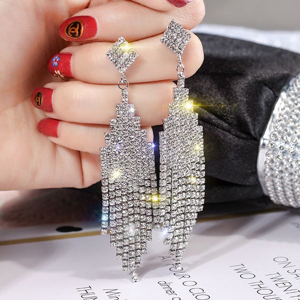 

s925 sterling silver needle кристалл sexy длинных большая кисточка подвеска мотаться серьги для ювелирных изделий женщин девушка розового зо, Golden;silver
