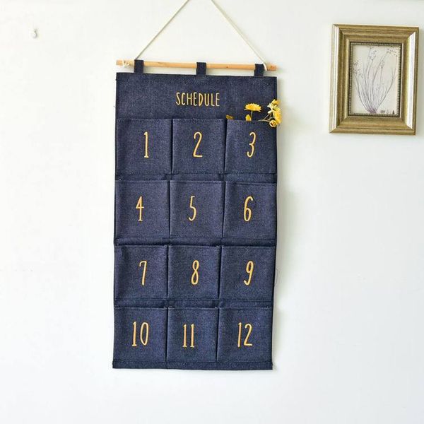 

multi-color fabric denim home hanging bag 12 pockets creative month storage hanging bag cabinet door behind the wall pendant