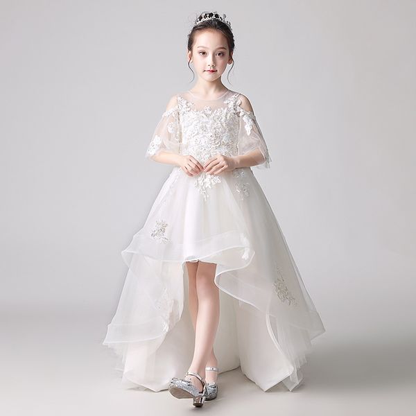 

girls sleeveless princess children party dress wedding flower girl 3-12years girls trailing party prom lace vestido, Red;yellow